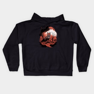 An Orange Fox in a Burning Forest Kids Hoodie